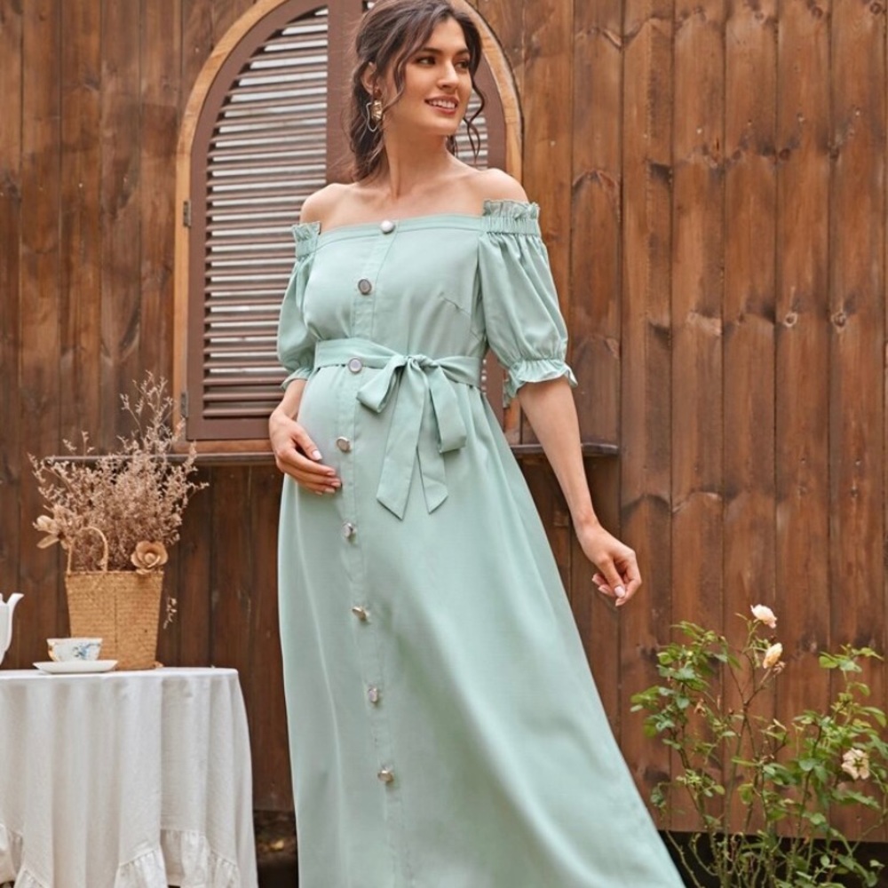 Off shoulder belted maternity dress SHEIN